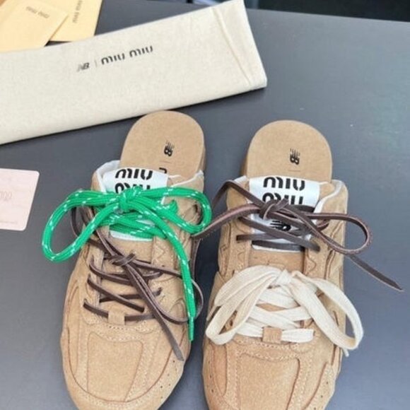 Miu Miu Leather Mules with Contrasting Green & White Laces - Picture 3 of 5